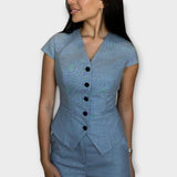 Ivy - Conjunto Elegante de Top com Decote em V e Calças