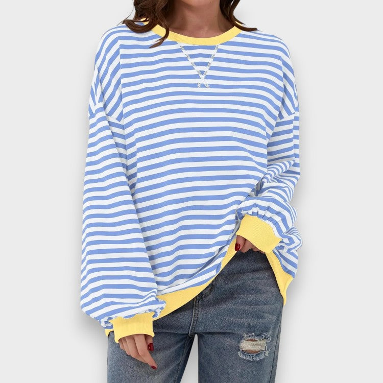 Alma | Sweatshirt Casual de Manga Longa com Decote Redondo e Padrão de Risca