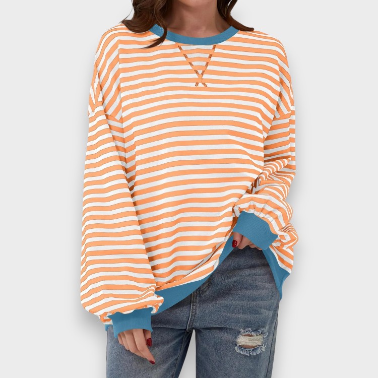 Alma | Sweatshirt Casual de Manga Longa com Decote Redondo e Padrão de Risca