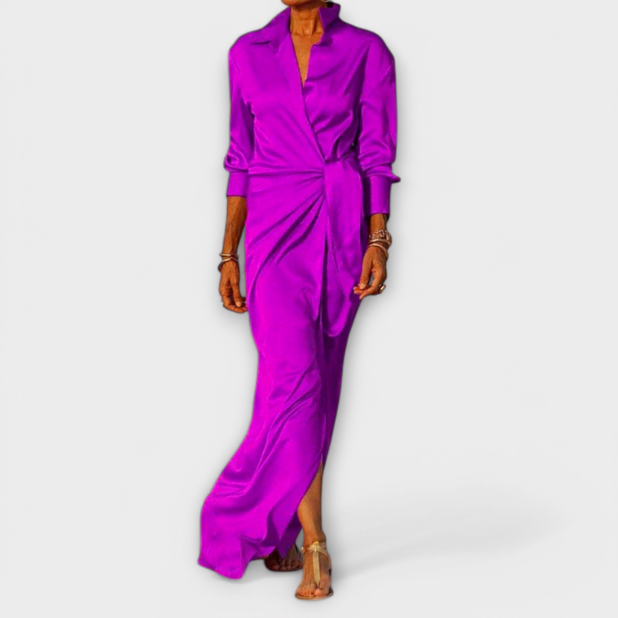 Vestido Elegante com Cinto e Mangas Longas